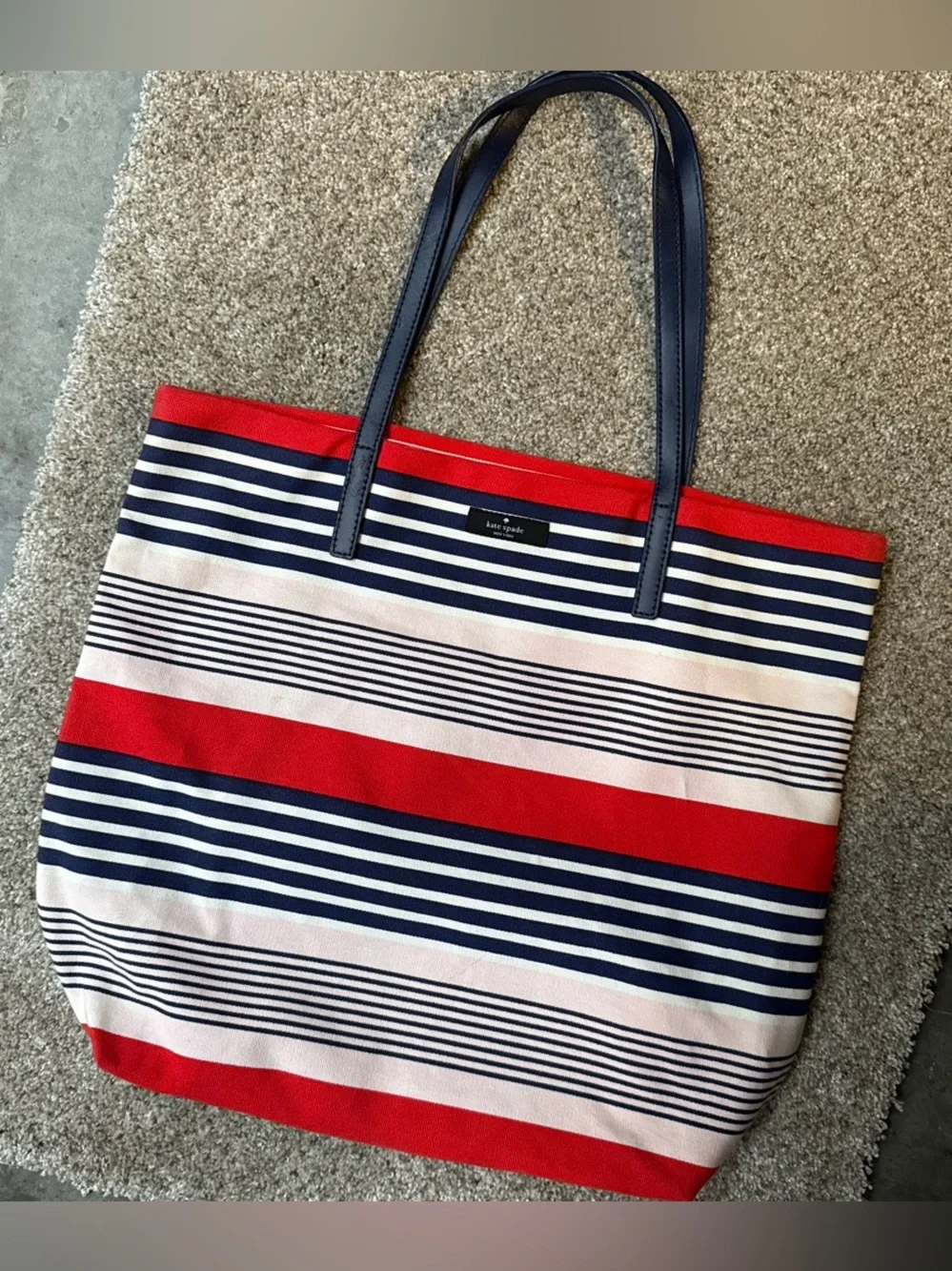 kate spade Red, Navy & White Striped Tote with Navy Handles